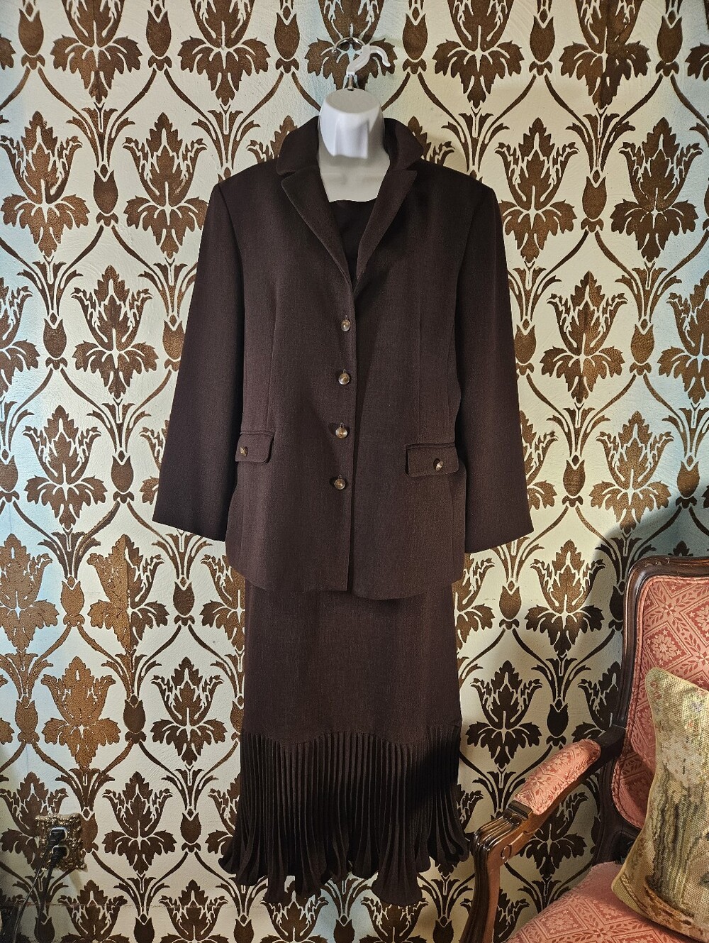 RIALTO Coll. Joy Perreras Brown 3Pcs. Skirt Suit SET-Women's Large Ruffled Skirt